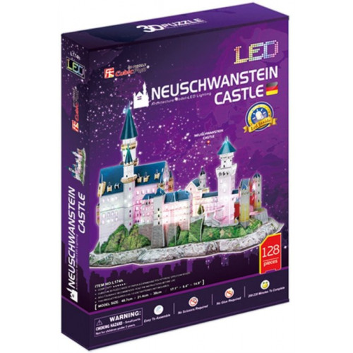 CubicFun - Puzzle 3D Zámek Neuschwanstein s LED světlem - 128 dílků