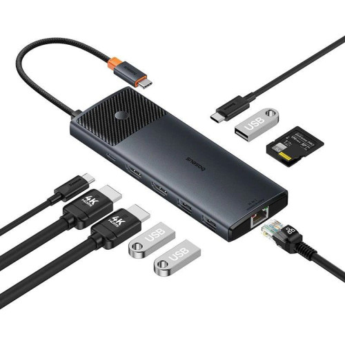 Baseus Metal Gleam II Series 10v1 USB-C HUB Dokovací Stanice Cosmic Black
